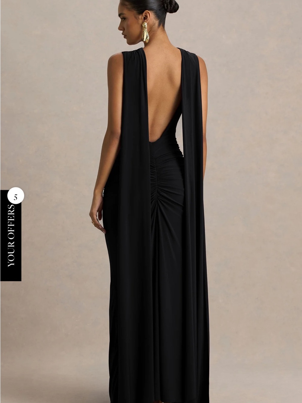 Backless Black Draped Evening Gown